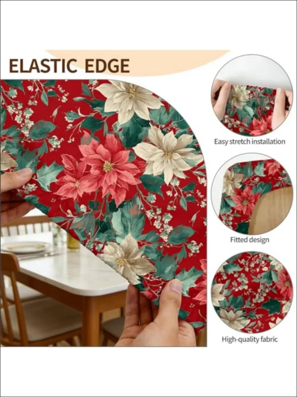 Fitted Christmas Tablecloth Rectangle 72x30 Waterproof Polyester Non-Slip